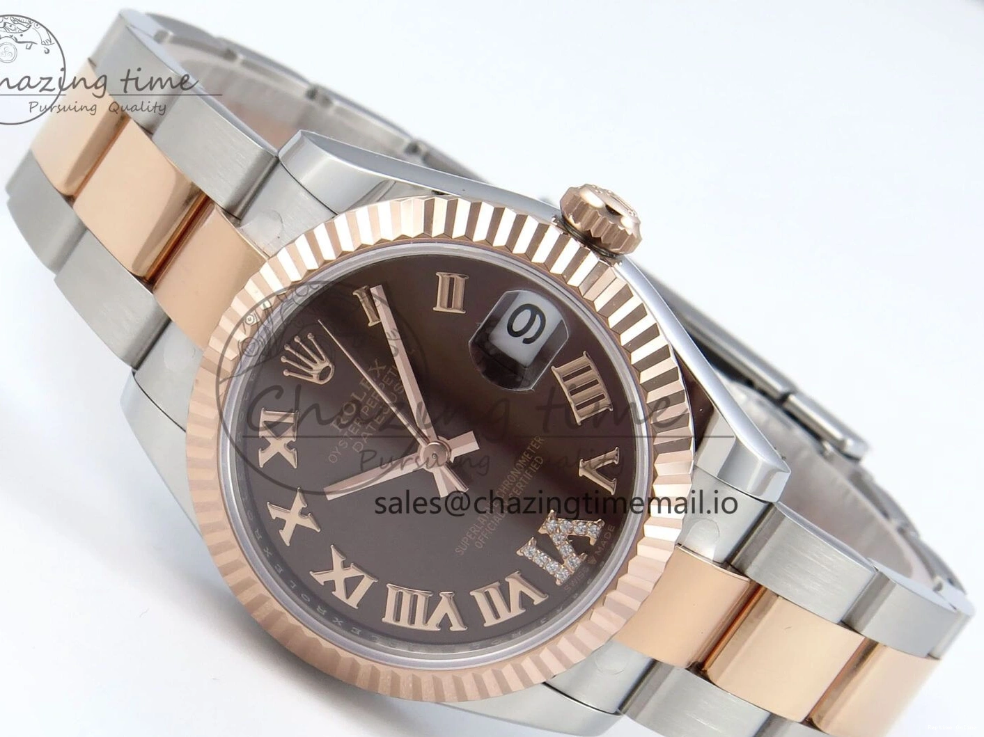 0216 DateJust 31 278271 ARF 1:1 Best Edition 904L Steel Brown Roman Diamonds Dial on SS RG Oyster Bracelet ETA SmartChoice 520